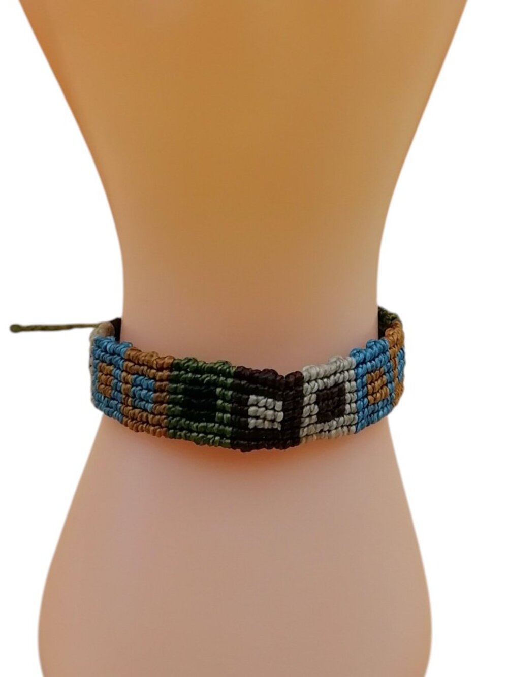 Hand-woven macrame bracelet with geometric square pattern